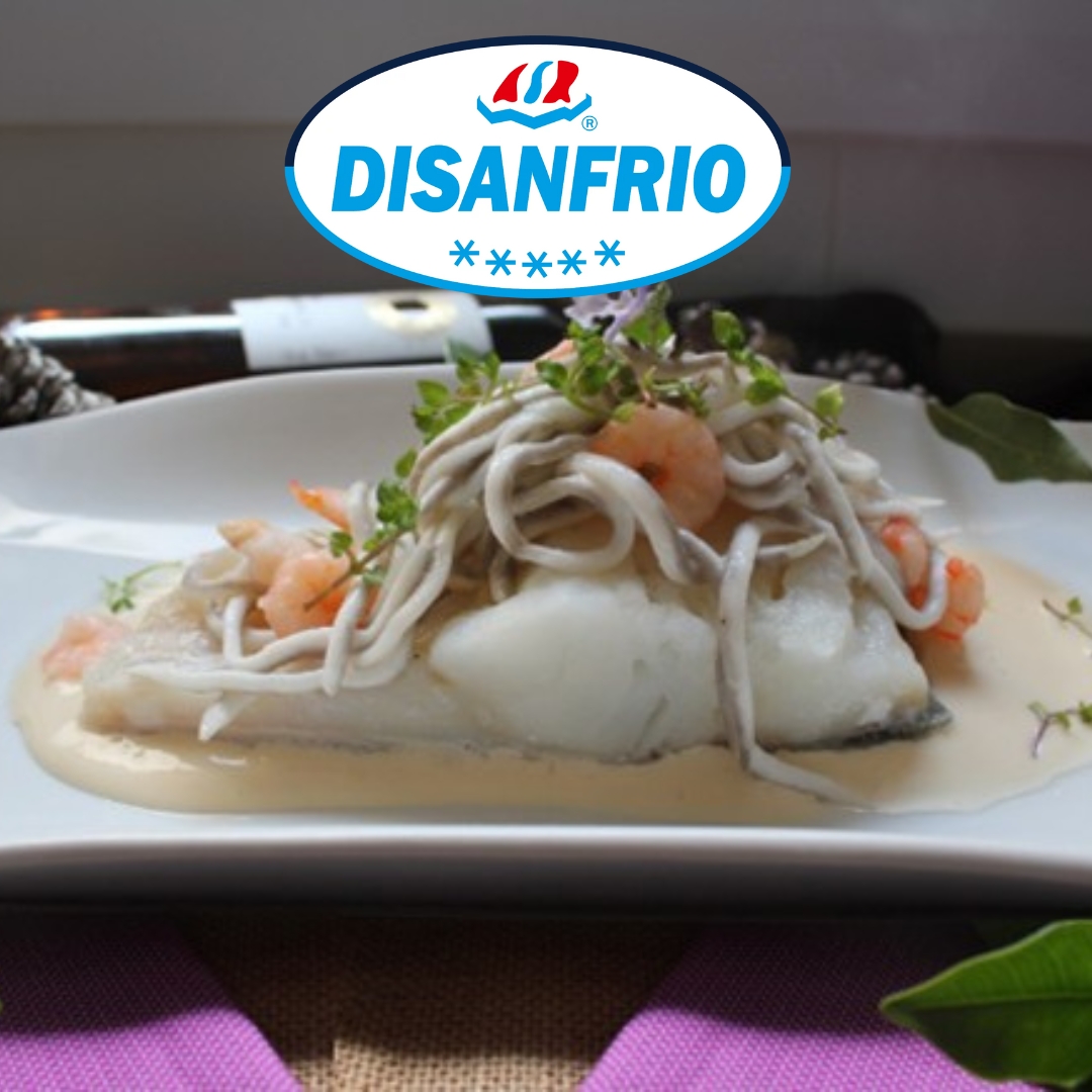 Receta de lomos de bacalao con cremoso de ajos y gulas con gambas