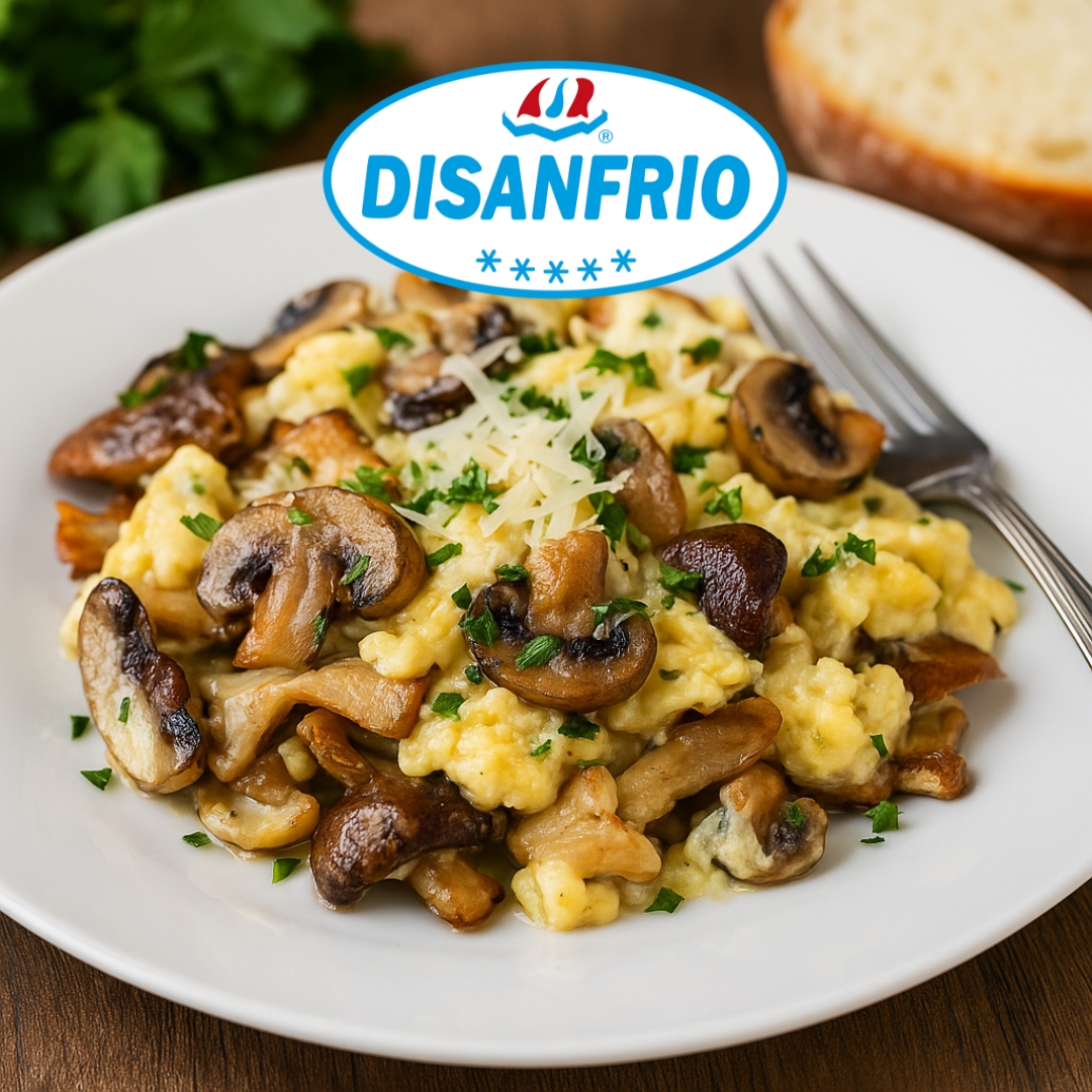 Revuelto cremoso de setas y boletus con parmesano y hierbas frescas
