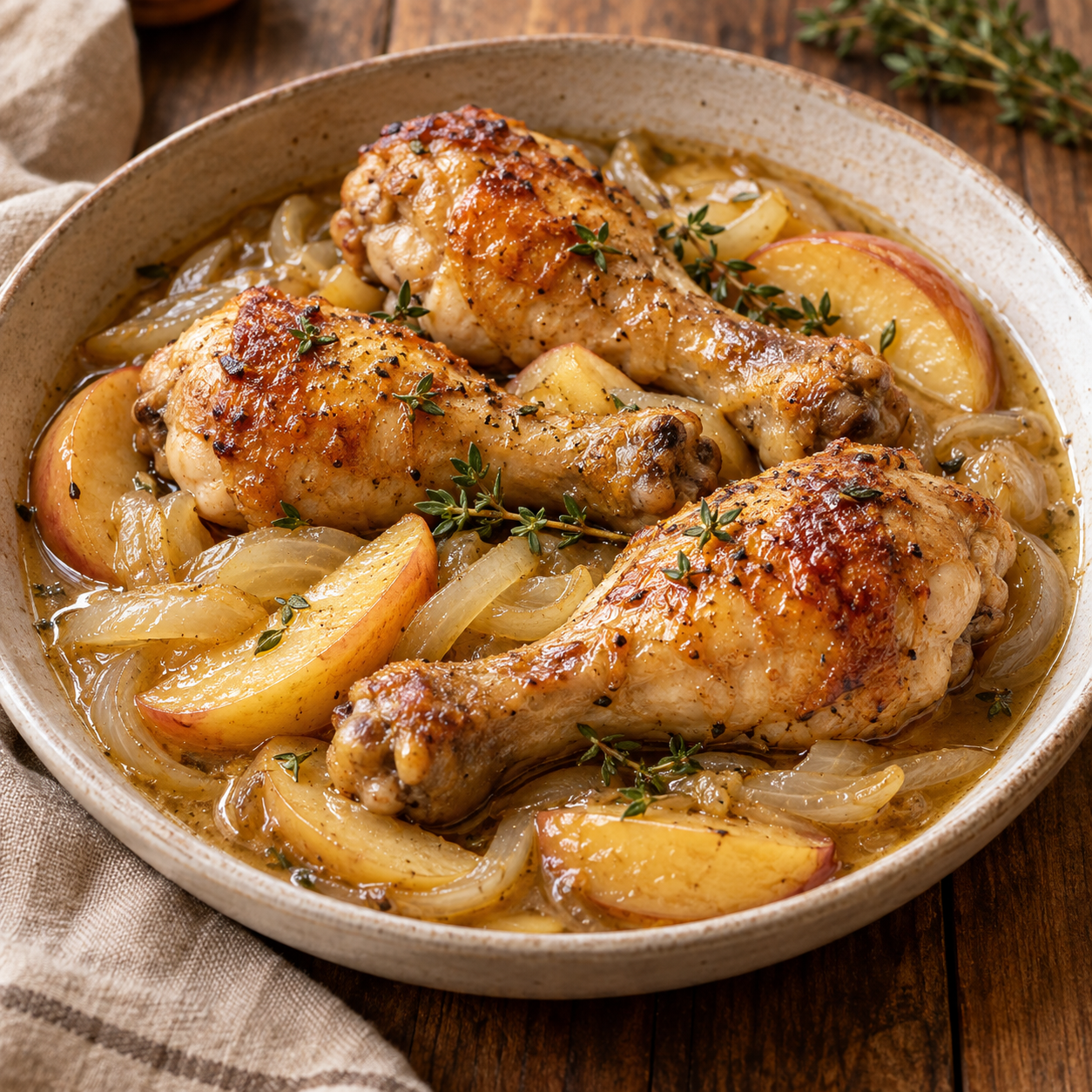 Pollo a la sidra con manzana